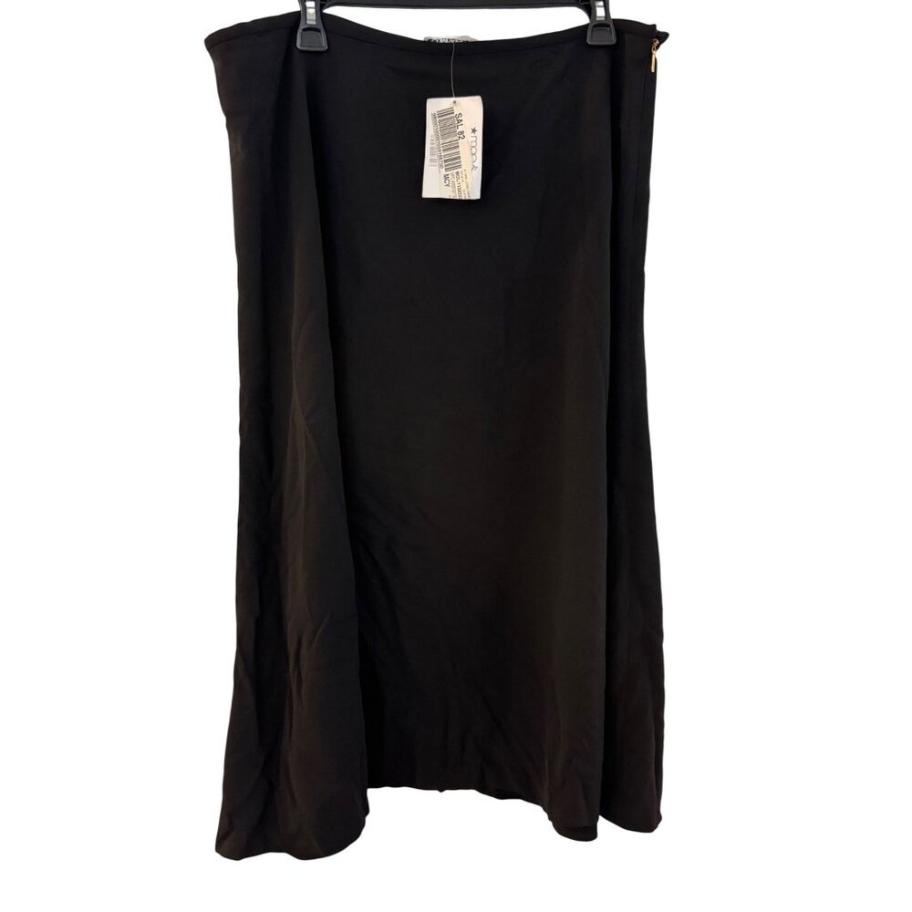 Calvin Klein Womens Size 16 Black A-Line Midi Skirt Hidden Side Zipper Polyester